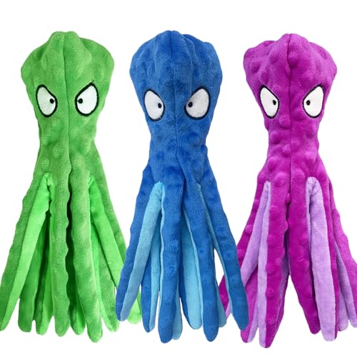 KKBDOO Octopus Hundespielzeug, quietschendes Hundespielzeug, um sie beschäftigt zu halten, Hundespielzeug ohne Füllung, knisterndes Hundespielzeug für kleine, mittelgroße und große Hunde, langlebiges von KKBDOO