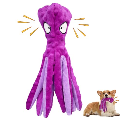 KKBDOO Octopus Hundespielzeug, quietschendes Hundespielzeug, um sie beschäftigt zu halten, Hundespielzeug ohne Füllung, knisterndes Hundespielzeug für kleine, mittelgroße und große Hunde, langlebiges von KKBDOO