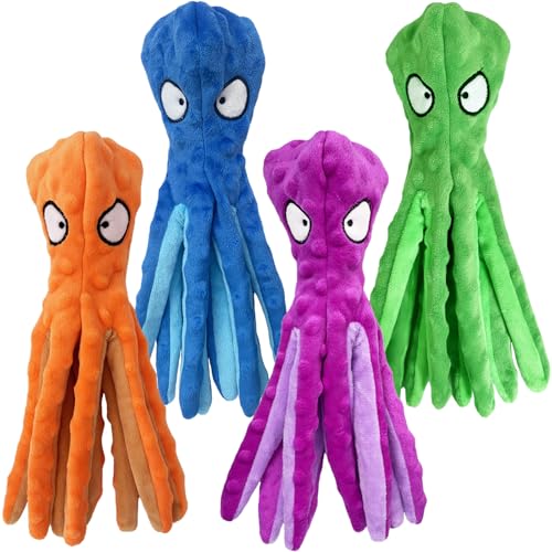 KKBDOO Octopus Hundespielzeug, quietschendes Hundespielzeug, um sie beschäftigt zu halten, Hundespielzeug ohne Füllung, knisterndes Hundespielzeug für kleine, mittelgroße und große Hunde, langlebiges von KKBDOO