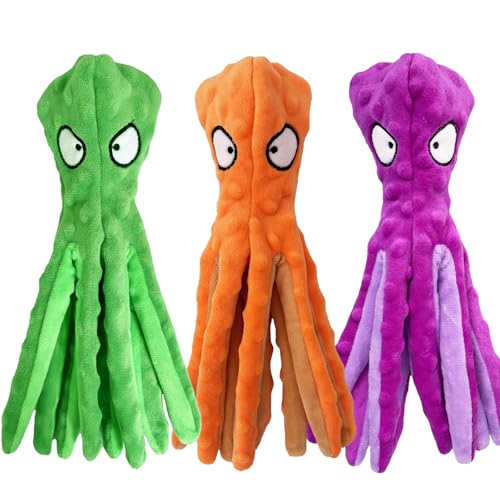 KKBDOO Octopus Hundespielzeug, quietschendes Hundespielzeug, um sie beschäftigt zu halten, Hundespielzeug ohne Füllung, knisterndes Hundespielzeug für kleine, mittelgroße und große Hunde, langlebiges von KKBDOO