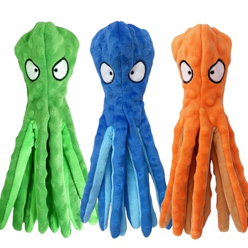 KKBDOO Octopus Hundespielzeug, quietschendes Hundespielzeug, um sie beschäftigt zu halten, Hundespielzeug ohne Füllung, knisterndes Hundespielzeug für kleine, mittelgroße und große Hunde, langlebiges von KKBDOO