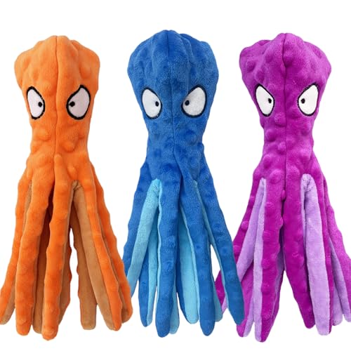 KKBDOO Octopus Hundespielzeug, quietschendes Hundespielzeug, um sie beschäftigt zu halten, Hundespielzeug ohne Füllung, knisterndes Hundespielzeug für kleine, mittelgroße und große Hunde, langlebiges von KKBDOO