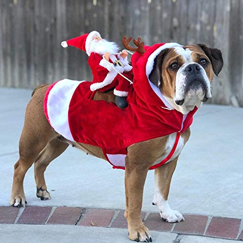 KKDIY Weihnachtshund Kleidung Santa Dog Kostüme Weihnachtsfeier Ankleiden Kleidung für kleine mittelgroße Hunde Lustiges Haustier Outfit Reiten von KKDIY