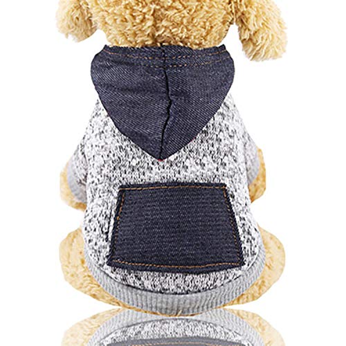 KKDIY Winter Warm Pet Dog Kleidung Weiche Baumwolle für kleine mittelgroße Hunde Welpen Outfit Kleidung Vier Beine Hoodies Chihuahua45 Teddy Kleidung-Grau, XS von KKDIY