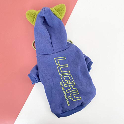 Plus Samt French Bulldog Hoodies Hundekleidung für kleine Hunde Katze Yorkies Sweatshirt Welpe Kostüm Jacke Pullover Anzug Winterblau, XL von KKDIY