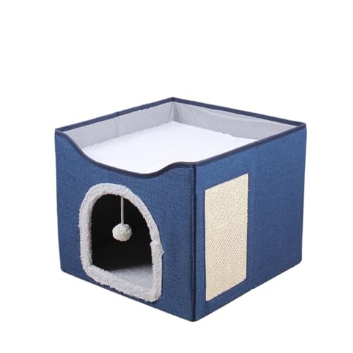 2 in 1 Plüsch Katzenbetten für Indoor Katzen-Große Katzenhaus Katzenhöhle mit Spielball und Kratzpad, Faltbares Katzenversteck von KKLZZUENI