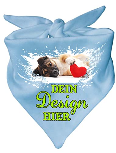 Hunde Dreiecks Halstuch personalisiert mit deinem Wunschmotiv (Fb: hellbau) (Gr. 1 (55 cm)) von Kleiner Fratz