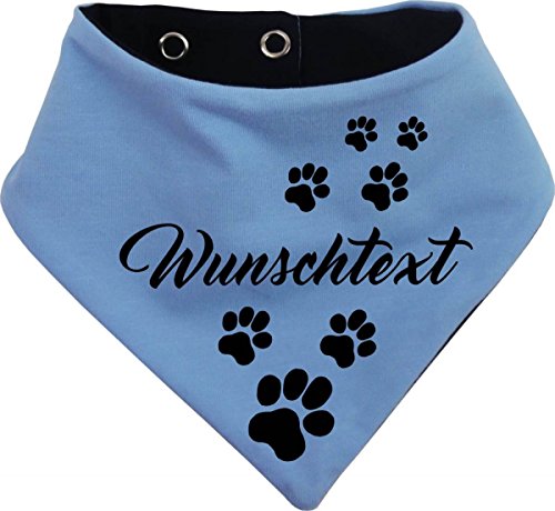 beidseitiges Multicolor Hunde Wende- Halstuch (Fb: hellblau-Navy) (Gr.3 - HU 36-44 cm) mit Ihrem Wunschtext von Kleiner Fratz