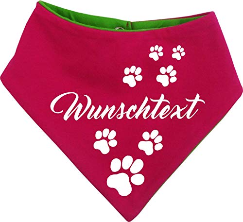 beidseitiges Multicolor Hunde Wende- Halstuch (Fb: pink-Lime) (Gr.5 - HU 52-60 cm) mit Ihrem Wunschtext von Kleiner Fratz