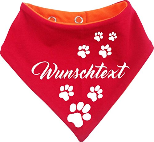 beidseitiges Multicolor Hunde Wende- Halstuch (Fb: rot-orange) (Gr.2 - HU 31-35 cm) mit Ihrem Wunschtext von Kleiner Fratz