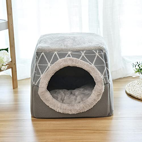 KLIEUWDBAARASRASJ 2 In 1 Katzenzelt Höhlenbett Weiches Indoor Geschlossenes Haustierhaus Gemütliche Katzenkätzchen Schlafbetten für Hundewelpen mit abnehmbarem Kissen-Grau,L 38x38x34cm von KLIEUWDBAARASRASJ