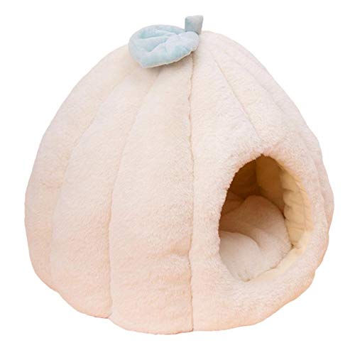 KLIEUWDBAARASRASJ Automn Winter Niedliche Kürbisform Haustier Katze Hund Plüsch Haus Höhle für Kätzchen Welpe Schlafbett Indoor Zusammenklappbar Warm Nest Kissen-Beige, S 40x40CM, Spanien von KLIEUWDBAARASRASJ