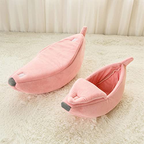 KLIEUWDBAARASRASJ Banana Cat Bed House Cute Banana Puppy Cushion Zwinger Warme weiche Haustierwette Katze liefert Mattenbetten für Katzen Kätzchen-Rosa,L für 5,5-11 lbs von KLIEUWDBAARASRASJ