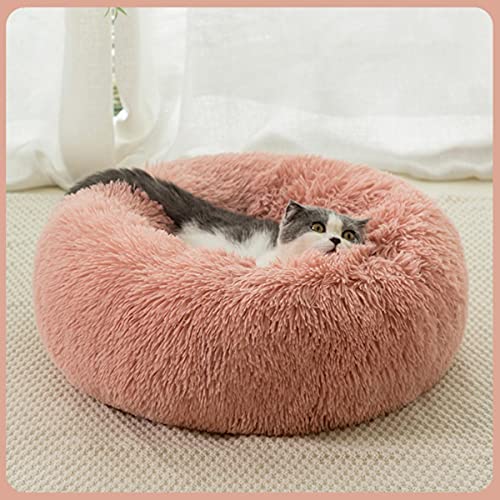 KLIEUWDBAARASRASJ Flauschiges Katzenbett Warmes rundes Katzenkissen Weicher Katzenkorb Hundebett Donut Katzen Produkte für Haustier Hundebett für kleine Hunde-Hautrosa,4XL Dia 1100 mm von KLIEUWDBAARASRASJ