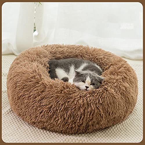 KLIEUWDBAARASRASJ Flauschiges Katzenbett Warmes rundes Katzenkissen Weicher Katzenkorb Hundebett Donut Katzen Produkte für Haustier Hundebett für kleine Hunde-braun,4XL Dia 1100 mm von KLIEUWDBAARASRASJ