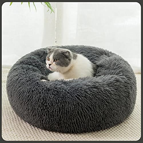 KLIEUWDBAARASRASJ Flauschiges Katzenbett Warmes rundes Katzenkissen Weicher Katzenkorb Hundebett Donut Katzen Produkte für Haustier Hundebett für kleine Hunde-dunkelgrau,3XS Dia 200mm von KLIEUWDBAARASRASJ