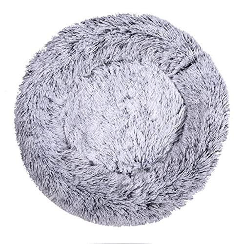 KLIEUWDBAARASRASJ Flauschiges Katzenbett Warmes rundes Katzenkissen Weicher Katzenkorb Hundebett Donut Katzen Produkte für Haustier Hundebett für kleine Hunde-grau weiß,4XL Dia 1100 mm von KLIEUWDBAARASRASJ