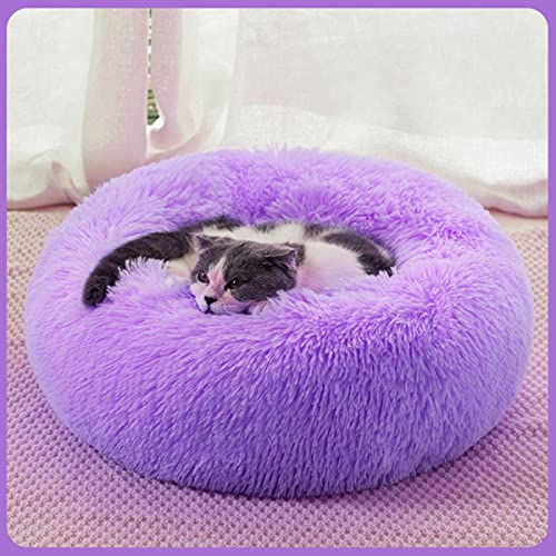 KLIEUWDBAARASRASJ Flauschiges Katzenbett Warmes rundes Katzenkissen Weicher Katzenkorb Hundebett Donut Katzen Produkte für Haustier Hundebett für kleine Hunde-lila,4XL Dia 1100 mm von KLIEUWDBAARASRASJ