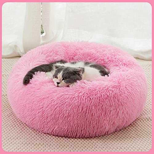 KLIEUWDBAARASRASJ Flauschiges Katzenbett Warmes rundes Katzenkissen Weicher Katzenkorb Hundebett Donut Katzen Produkte für Haustier Hundebett für kleine Hunde-rosa,3XL Dia 1000mm von KLIEUWDBAARASRASJ