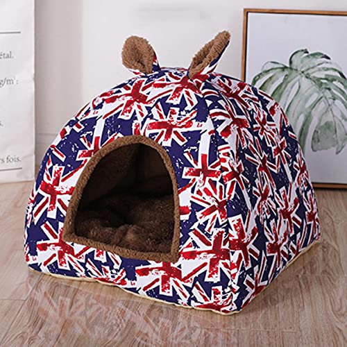 KLIEUWDBAARASRASJ Ganzjahres-Katzenbett-Lounge-Schlafsack mit herausnehmbarer Matratze Warmes, weiches, abnehmbares Haustierhaus-Zelt Katzennest-Wurf-Welpen-Kennel-Flagge Blau,L 43x43x40cm,China von KLIEUWDBAARASRASJ