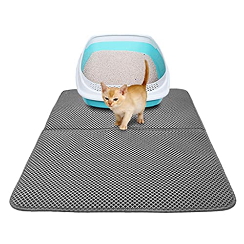 KLIEUWDBAARASRASJ Haustier Katzenstreu Matte Eva Doppelschicht Katzenstreu Trapper Matten mit wasserdichtem Boden rutschfeste Haustierstreu Katzenmatte Schicht kattenmand-Grau 1,40x50cm,China von KLIEUWDBAARASRASJ