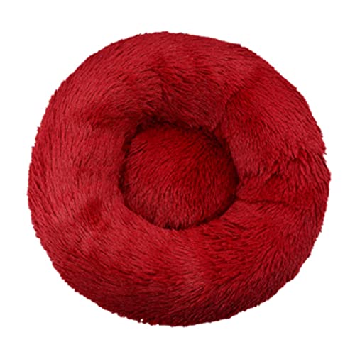 KLIEUWDBAARASRASJ Hundebett Komfortabler Donut Runder Hundezwinger Ultraweiches waschbares Hunde- und Katzenkissenbett Winter Warm-Rot,60cm von KLIEUWDBAARASRASJ