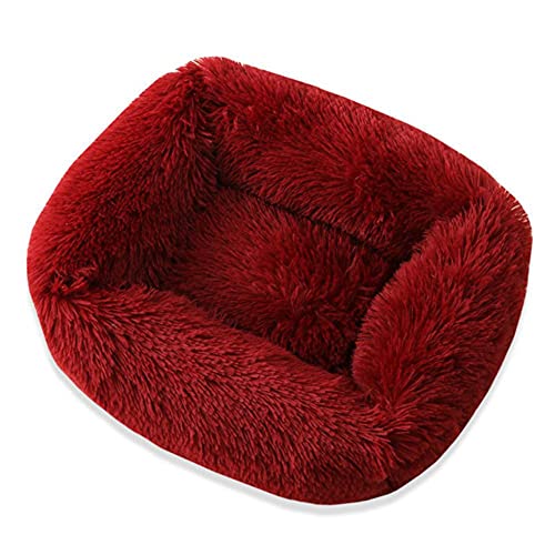 KLIEUWDBAARASRASJ Hundebett Runde Form Schlafsack Zwinger Katze Welpe Schlafsofa Haustierhaus Winter Warme Betten Kissen Haustier Nest Rechteck Weich Plüsch-Wein Rot, M 66x56x18cm, Frankreich von KLIEUWDBAARASRASJ