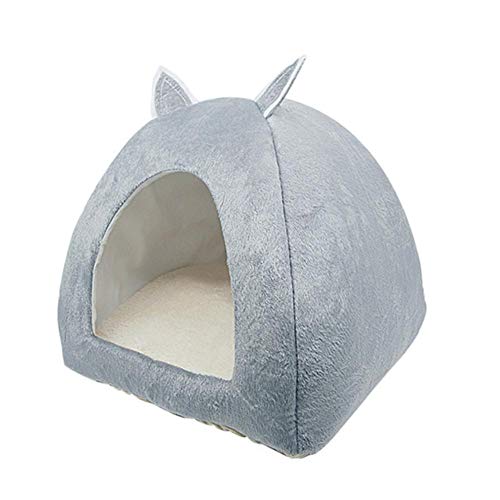 KLIEUWDBAARASRASJ Katzenbett Haus Haustier Hund Kissen Turm Korb Zelt Faltbare Welpen Maskottchen Casa Plüsch Soft Kennel Mehrzweck-Grau, L 40cm 40cm 46cm von KLIEUWDBAARASRASJ