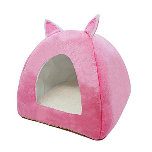 KLIEUWDBAARASRASJ Katzenbett Haus Haustier Hund Kissen Turm Korb Zelt Faltbare Welpen Maskottchen Casa Plüsch Soft Kennel Mehrzweck-Pink, L 40cm 40cm 46cm von KLIEUWDBAARASRASJ