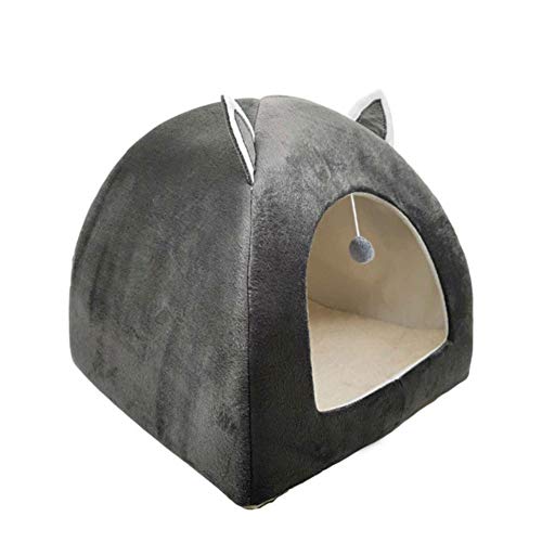 KLIEUWDBAARASRASJ Katzenbett Haus Haustier Hund Kissen Turm Korb Zelt Faltbare Welpen Maskottchen Casa Plüsch Weiche Zwinger Mehrzweck-Dunkelgrau Mit Kugel, M 33cm 33cm 38cm von KLIEUWDBAARASRASJ