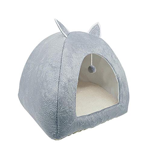 KLIEUWDBAARASRASJ Katzenbett Haus Haustier Hund Kissen Turm Korb Zelt Faltbare Welpen Maskottchen Casa Plüsch Weiche Zwinger Mehrzweck-Grau Mit Kugel, S 28cm 28cm 32cm von KLIEUWDBAARASRASJ