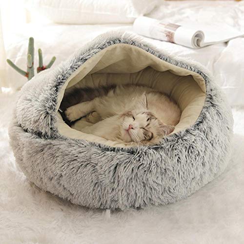 KLIEUWDBAARASRASJ Katzenbett Rund Plüsch Katze Warmbett Haus Weich Lang Plüsch Haustier Hundebett Für Kleine Hunde Katzennest 2 In 1 Katzenbett Kissen Schlafsofa-grau, 40x40cm, Belgien von KLIEUWDBAARASRASJ