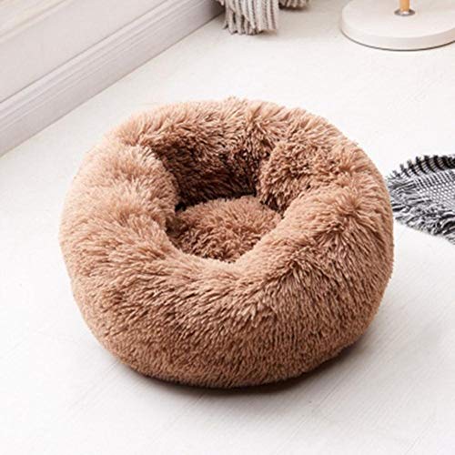 KLIEUWDBAARASRASJ Katzenbetten Rundes bequemes beruhigendes Hundebett für Katzen Beruhigendes Bett Hund Anti-Angst-Haus für Katzenvlies Marshmallow Katzenbett Kissen-Kaffee, OD 60 cm, China von KLIEUWDBAARASRASJ