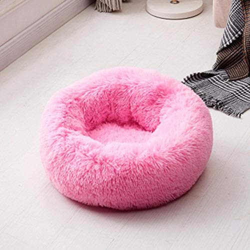 KLIEUWDBAARASRASJ Katzenbetten Rundes bequemes beruhigendes Hundebett für Katzen Beruhigendes Bett Hund Anti-Angst-Haus für Katzenvlies Marshmallow Katzenbett Kissen-Rosa 1, OD 60 cm, China von KLIEUWDBAARASRASJ