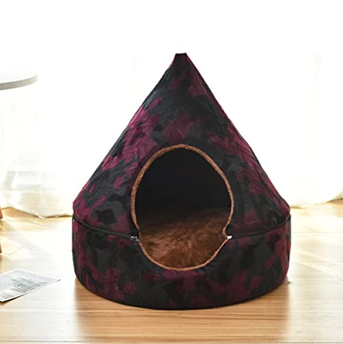 KLIEUWDBAARASRASJ Katzenstreu geschlossen zum Warmhalten im Winter, Haustierstreu, herausnehmbares und waschbares Katzenbett, Kleiner Hundezwinger, Katzenzubehör-Fuchsia,M 43 43 45cm,China von KLIEUWDBAARASRASJ