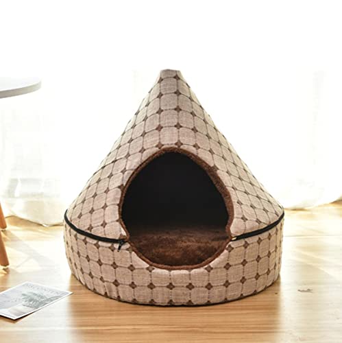 KLIEUWDBAARASRASJ Katzenstreu geschlossen zum Warmhalten im Winter, Haustierstreu, herausnehmbares und waschbares Katzenbett, kleine Hundehütte, Katzenzubehör-Kaffee, L 55 55 55 cm, China von KLIEUWDBAARASRASJ