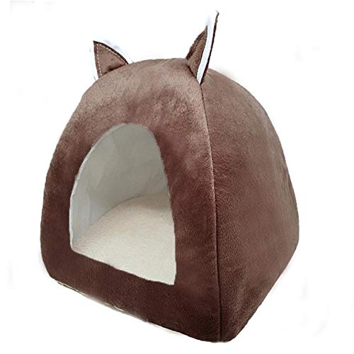 KLIEUWDBAARASRASJ Katzenzeltnest Winterkatzenbett Faltbare Zimmerkatzen Welpenmaskottchen Casa Cave Pet House mit weichem Plüschkissen лежанка для кошек-Brown, M 33cm 33cm 38cm von KLIEUWDBAARASRASJ