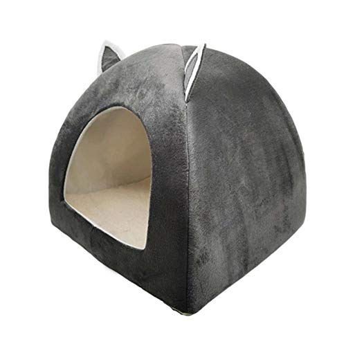 KLIEUWDBAARASRASJ Katzenzeltnest Winterkatzenbett Faltbare Zimmerkatzen Welpenmaskottchen Casa Cave Pet House mit weichem Plüschkissen лежанка для кошек-Dunkelgrau, S 28 cm 28 cm 32 cm von KLIEUWDBAARASRASJ