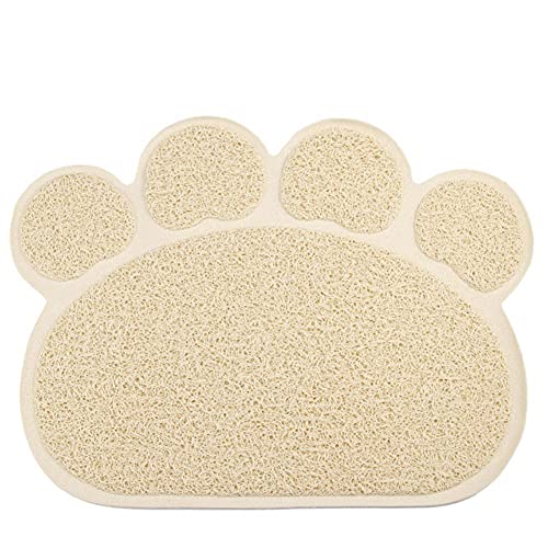 KLIEUWDBAARASRASJ Mosodo Pet Cat Wurfmatte Paw Print Fütterungsschale Tischset Cat Bed Pads rutschfeste wasserdichte Wurf Trapper Mats Cat Zubehör-Beige, L-45x60cm von KLIEUWDBAARASRASJ