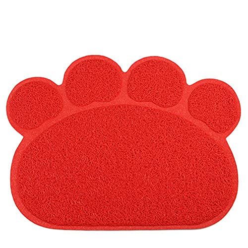 KLIEUWDBAARASRASJ Mosodo Pet Cat Wurfmatte Paw Print Fütterungsschüssel Tischset Cat Bed Pads rutschfeste wasserdichte Wurf Trapper Mats Cat Zubehör-Rot, L-45x60cm von KLIEUWDBAARASRASJ