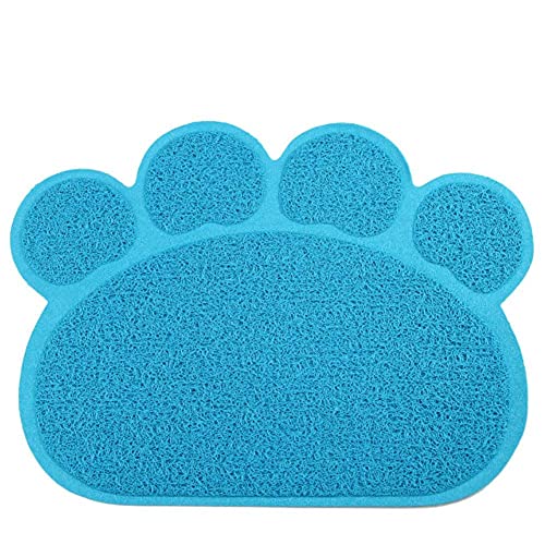 KLIEUWDBAARASRASJ Mosodo Pet Cat Wurfmatte Paw Print Futterschale Tischset Cat Bed Pads rutschfeste wasserdichte Wurf Trapper Mats Cat Zubehör-Blau, S-30x40cm von KLIEUWDBAARASRASJ