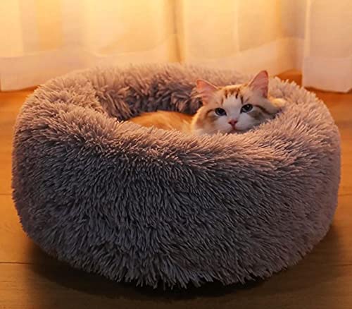 KLIEUWDBAARASRASJ Runder Plüsch Hundebett Haus Hundematte Winter Warm Schlafende Katzen Nest Weicher Langer Plüsch Hundekorb Haustier Kissen Tragbare Haustierbedarf-Braun,30CM von KLIEUWDBAARASRASJ