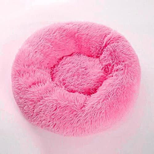 KLIEUWDBAARASRASJ Runder Plüsch Hundebett Haus Hundematte Winter Warm Schlafende Katzen Nest Weicher Langer Plüsch Hundekorb Haustier Kissen Tragbare Haustierbedarf-Rosa,50CM von KLIEUWDBAARASRASJ