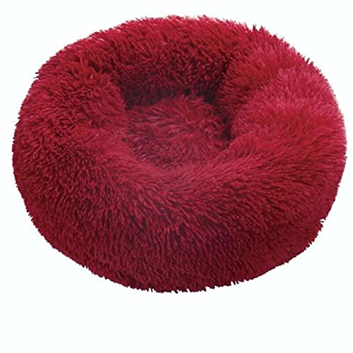 KLIEUWDBAARASRASJ Runder Plüsch Hundebett Haus Hundematte Winter Warm Schlafende Katzen Nest Weicher Langer Plüsch Hundekorb Haustier Kissen Tragbare Haustierbedarf-rot,50CM von KLIEUWDBAARASRASJ