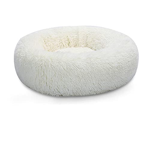 KLIEUWDBAARASRASJ Super weiche Lange Plüsch-warme Haustier-Matte niedliche leichte Zwinger-Katzen-Schlafkorb-Bett rund flauschig Bequeme Berührungs-Haustierprodukte-Weiß,35CM von KLIEUWDBAARASRASJ