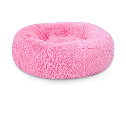 KLIEUWDBAARASRASJ Super weiche Lange Plüsch-warme Haustier-Matte süße leichte Zwinger-Katzen-Schlafkorb-Bett rund flauschig Bequeme Berührungs-Haustierprodukte-Rosa,60CM von KLIEUWDBAARASRASJ