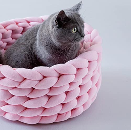 KLIEUWDBAARASRASJ Warmes Haustier Katzennest DIY Gewebtes Haustierbett Zwinger Fuzzy Rundes Katzenbett Hundesofa Kissen Welpenschlafhaus Kätzchenbett Katzenkorb-Rosa,45cm von KLIEUWDBAARASRASJ