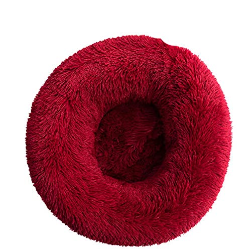 KLIEUWDBAARASRASJ Weiches Hundebett Haus Runde Waschbare Lange Plüsch Hundehütte Katze Samt Flauschige Matten für Samll große Hundekorb Haustier Schlaf Luxus Tasche-Wein Rot, Durchmesser 40cm, USA von KLIEUWDBAARASRASJ