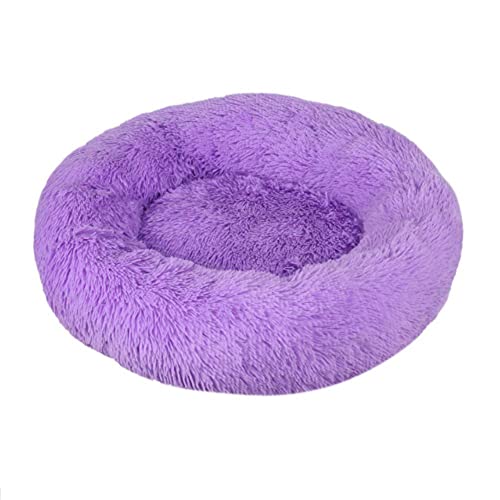 KLIEUWDBAARASRASJ Weiches Hundebett Haus Runde Waschbare Lange Plüsch Hundehütte Katze Samt Flauschige Matten für Samll große Hundekorb Haustier Schlaf Luxus Tasche-lila, Durchmesser 70cm, USA von KLIEUWDBAARASRASJ