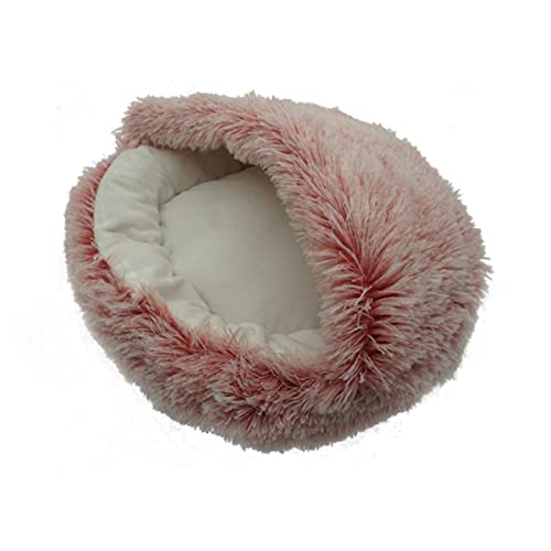 KLIEUWDBAARASRASJ Winter 2 In 1 Katzenbett rund warmes Haustierbett House Long Plüsch Hundebett Warmer Schlafsack Sofa Kissen Nest für kleine Hunde Katzen Kitten-Rosa,35cm von KLIEUWDBAARASRASJ